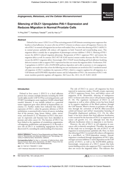 Silencing of DLC1 Upregulates PAI-1 Expression and Reduces Migration in Normal Prostate Cells