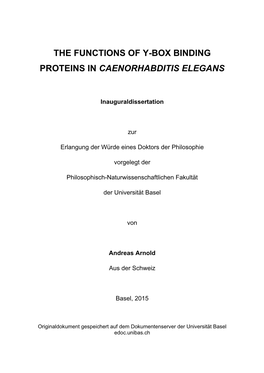 The Functions of Y-Box Binding Proteins in Caenorhabditis Elegans