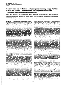 Platypus Gene Mapping Suggests That Part of the Human X Chromosome Was Originally Autosomal (Sex Chromosomies/A Lgenome Evolution/X Chromosome Inactivation) JACLYN M