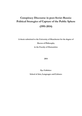 Conspiracy Discourse in Post-Soviet Russia: Political Strategies of Capture of the Public Sphere (1991-2014)