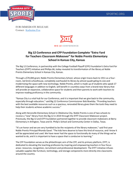 Big 12 Conference and CFP Foundation Complete “Extra Yard for Teachers Classroom Makeover” for Noble Prentis Elementary School in Kansas City, Kansas