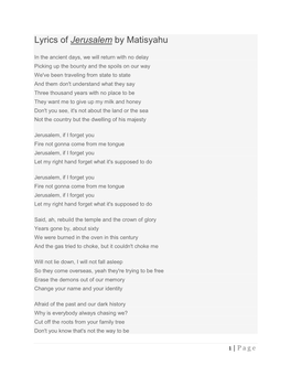 Lyrics of Jerusalem by Matisyahu