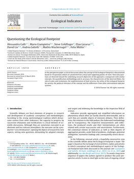 Questioning the Ecological Footprint