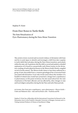 From Deer Bones to Turtle Shells the State Ritualization of Pyro-Plastromancy During the Nara-Heian Transition