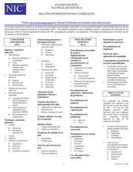 Examen Escrito Nacional De Estética Boletín