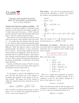 Variance and Standard Deviation Math 217 Probability and Statistics