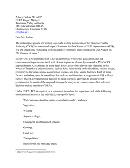 Ashley Farless, PE, AICP NEPA Project Manager Tennessee Valley Authority 1101 Market Street, BR 4A Chattanooga, Tennessee 37402 Ccr@Tva.Gov