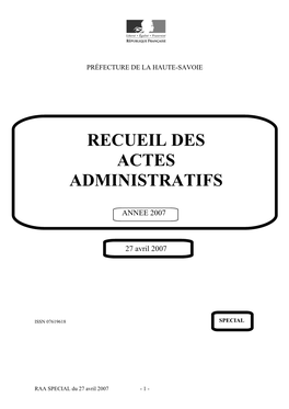 Recueil Des Actes Administratifs Spécial Du 27/04