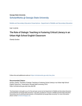 The Role of Dialogic Teaching in Fostering Critical Literacy in an Urban High School English Classroom