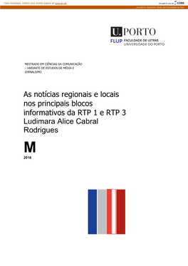 As Notícias Regionais E Locais Nos Principais Blocos Informativos Da RTP 1 E RTP 3 Ludimara Alice Cabral Rodrigues