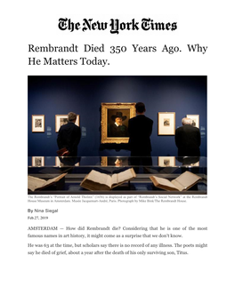 Rembrandt Died 350 Years Ago. Why He Matters Today
