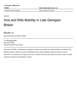 Inns and Elite Mobility in Late Georgian Britain