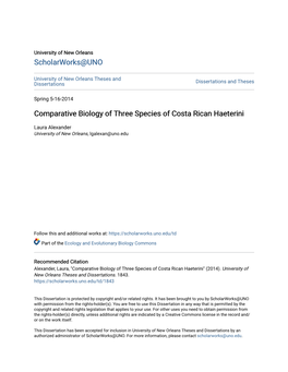 Comparative Biology of Three Species of Costa Rican Haeterini