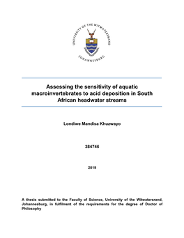 Assessing the Sensitivity of Aquatic Macroinvertebrates to Acid Deposition in South African Headwater Streams