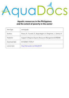 Aquatic Resources in the Philippines and the Extent of Poverty in the Sector