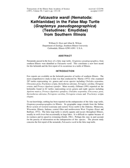 Falcaustra Wardi (Nematoda: Kathlaniidae) in the False Map Turtle (Graptemys Pseudogeographica) (Testudines: Emydidae) from Southern Illinois