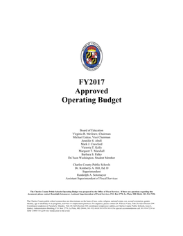 FY2017 Approved Operating Budget