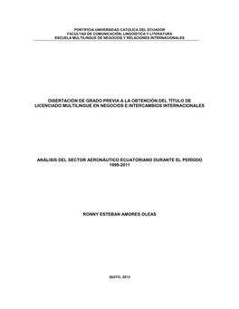 Versidad Catolica Del Ecuador Facultad De Comunicación, Lingüística Y Literatura Escuela Multilingue De Negocios Y Relaciones Internacionales