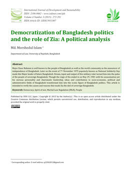 Democratization of Bangladesh Politics and the Role of Zia: a Political Analysis