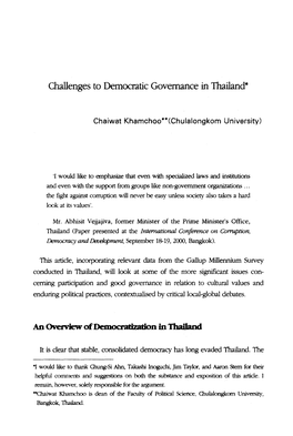 Challenges to Democratic Governance in Thailand*