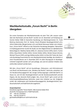 Machbarkeitsstudie „Forum Recht“ in Berlin Übergeben