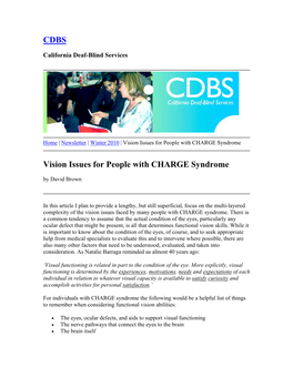 CDBS Vision Issues for People with CHARGE Syndrome