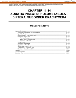 Aquatic Insects: Holometabola – Diptera, Suborder Brachycera