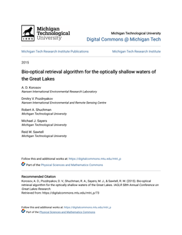 Bio-Optical Retrieval Algorithm for the Optically Shallow Waters of the Great Lakes