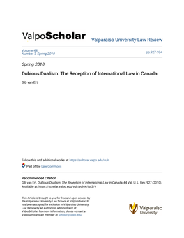 Dubious Dualism: the Reception of International Law in Canada