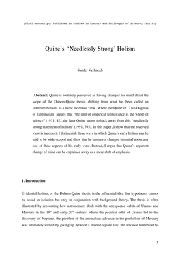 Quine's 'Needlessly Strong' Holism