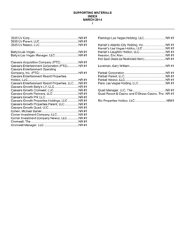 SUPPORTING MATERIALS INDEX MARCH 2014 I 3535 LV Corp