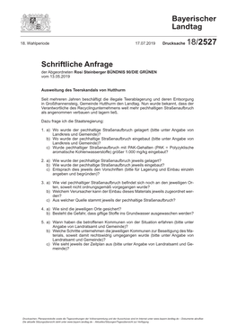 Schriftliche Anfrage Der Abgeordneten Rosi Steinberger BÜNDNIS 90/DIE GRÜNEN Vom 13.05.2019