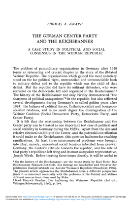 The German Center Party and the Reichsbanner