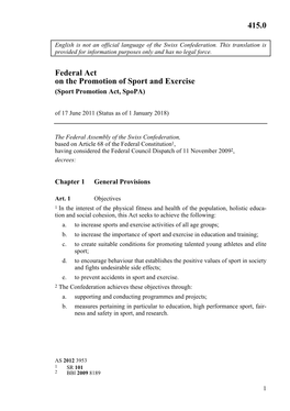 Federal Act on the Promotion of Sport and Exercise 415.0