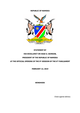 Speech by President Geingob at Opening of Parliament 2019 Final S