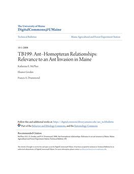 TB199: Ant–Homopteran Relationships: Relevance to an Ant Invasion in Maine Katherine E