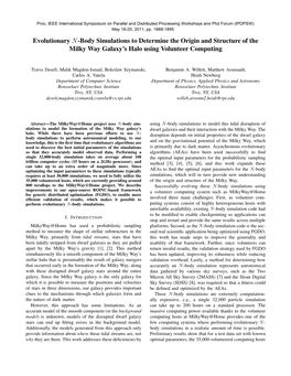 Evolutionary N-Body Simulations to Determine the Origin and Structure of the Milky Way Galaxy’S Halo Using Volunteer Computing