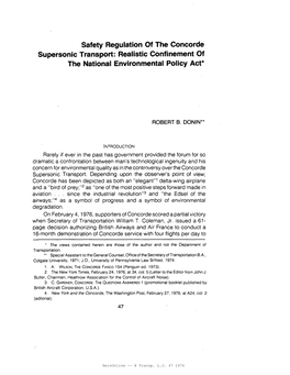 Safety Regulation of the Concorde Supersonic Transport: Realistic Confinement of the National Environmental Policy Act*