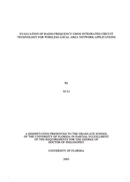 Evaluation of Radio Frequency Cmos Integrated Circuit Technology for Wireless Local Area Network Applications