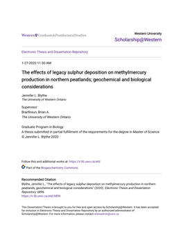 The Effects of Legacy Sulphur Deposition on Methylmercury Production in Northern Peatlands; Geochemical and Biological Considerations