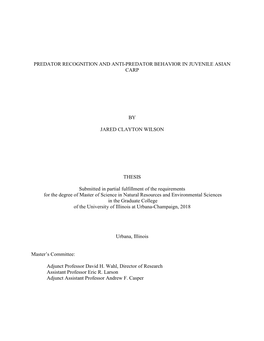 Predator Recognition and Anti-Predator Behavior in Juvenile Asian Carp