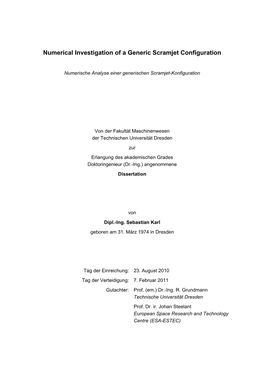 Numerical Investigation of a Generic Scramjet Configuration