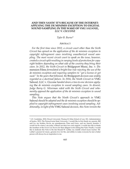 Applying the De Minimis Exception to Digital Sound Sampling in the Wake of Vmg Salsoul, Llc V