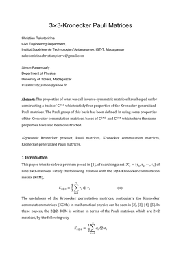 3×3-Kronecker Pauli Matrices (Kpms)