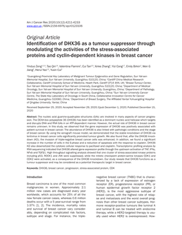 Original Article Identification of DHX36 As a Tumour Suppressor Through