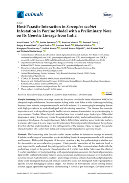 Host-Parasite Interaction in Sarcoptes Scabiei Infestation in Porcine Model with a Preliminary Note on Its Genetic Lineage from India