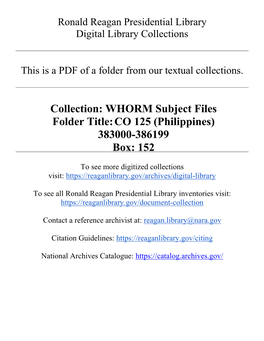 Collection: WHORM Subject Files Folder Title: CO 125 (Philippines) 383000-386199 Box: 152