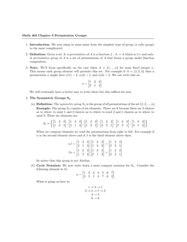 Math 403 Chapter 5 Permutation Groups: 1. Introduction