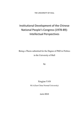 Institutional Development of the Chinese National People's Congress