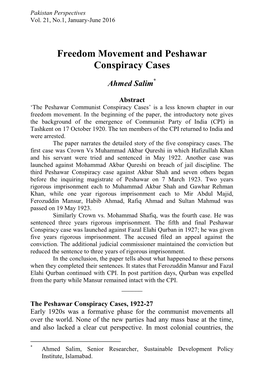 Freedom Movement and Peshawar Conspiracy Cases